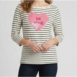 Talbots NEW NWT 100% Cotton XS Be Mine Sequin Heart Striped 3/4 Sleeve Top